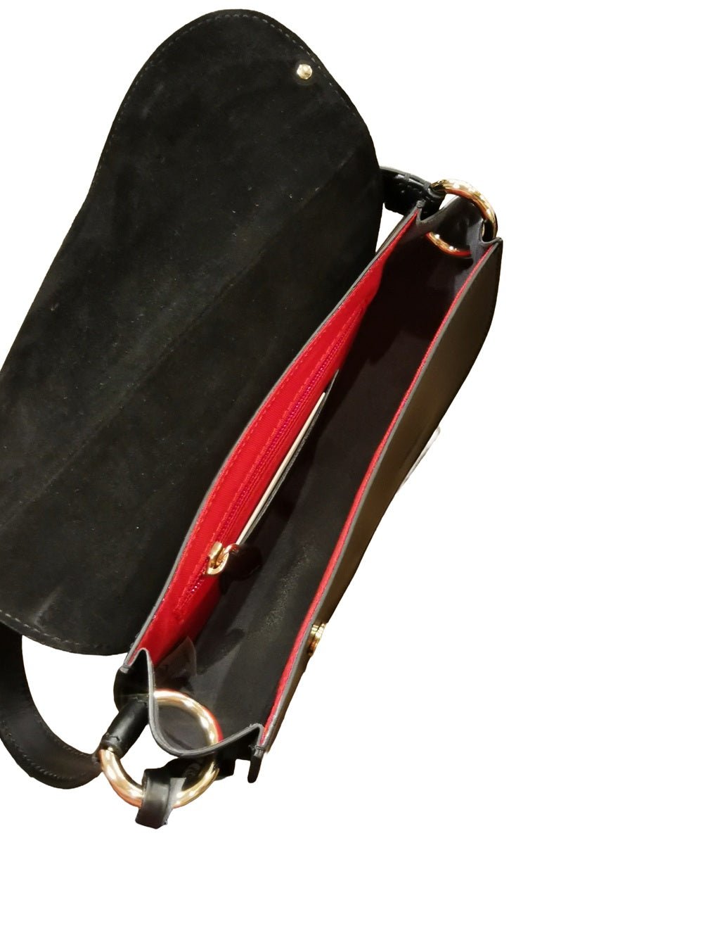 Borsa a sella in pelle con doppia tracolla Boldrini 07321 Nero - Pelletteria Allegrini