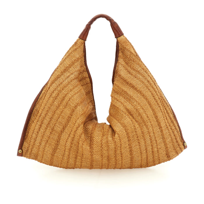 Shoulder bag in raffia fabric and leather Atena Campomaggi C000570ND X3013 Cognac