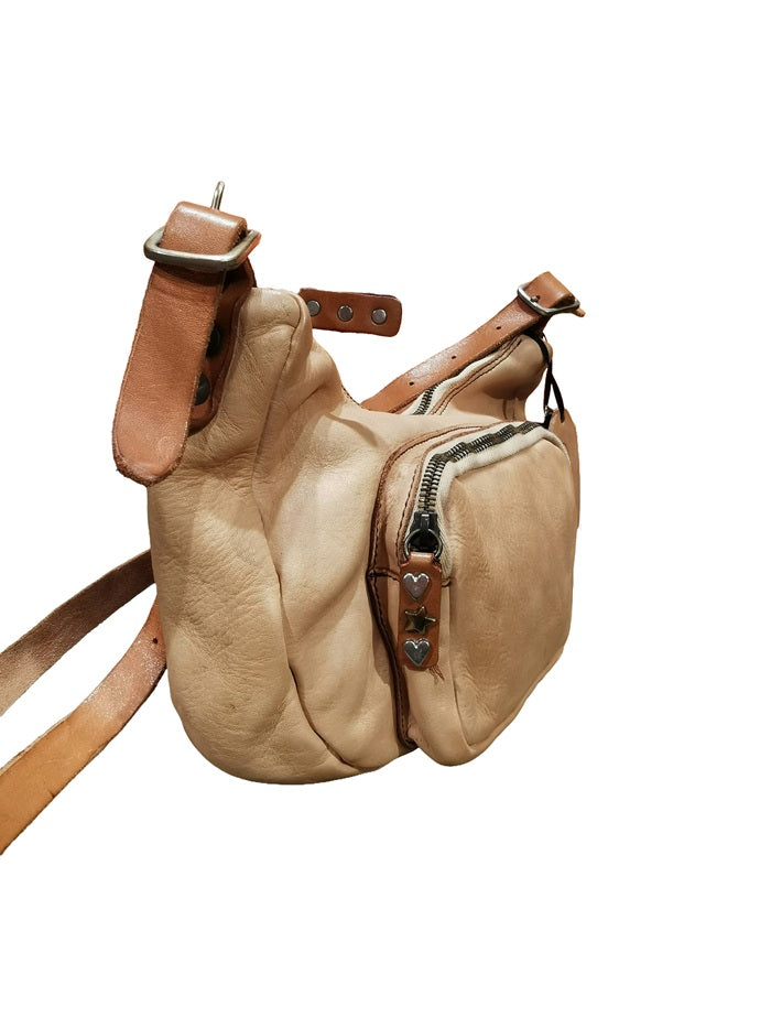 Leather Shoulder Bag with Strap Pelletteria Allegrini Filippo 1644 Beige