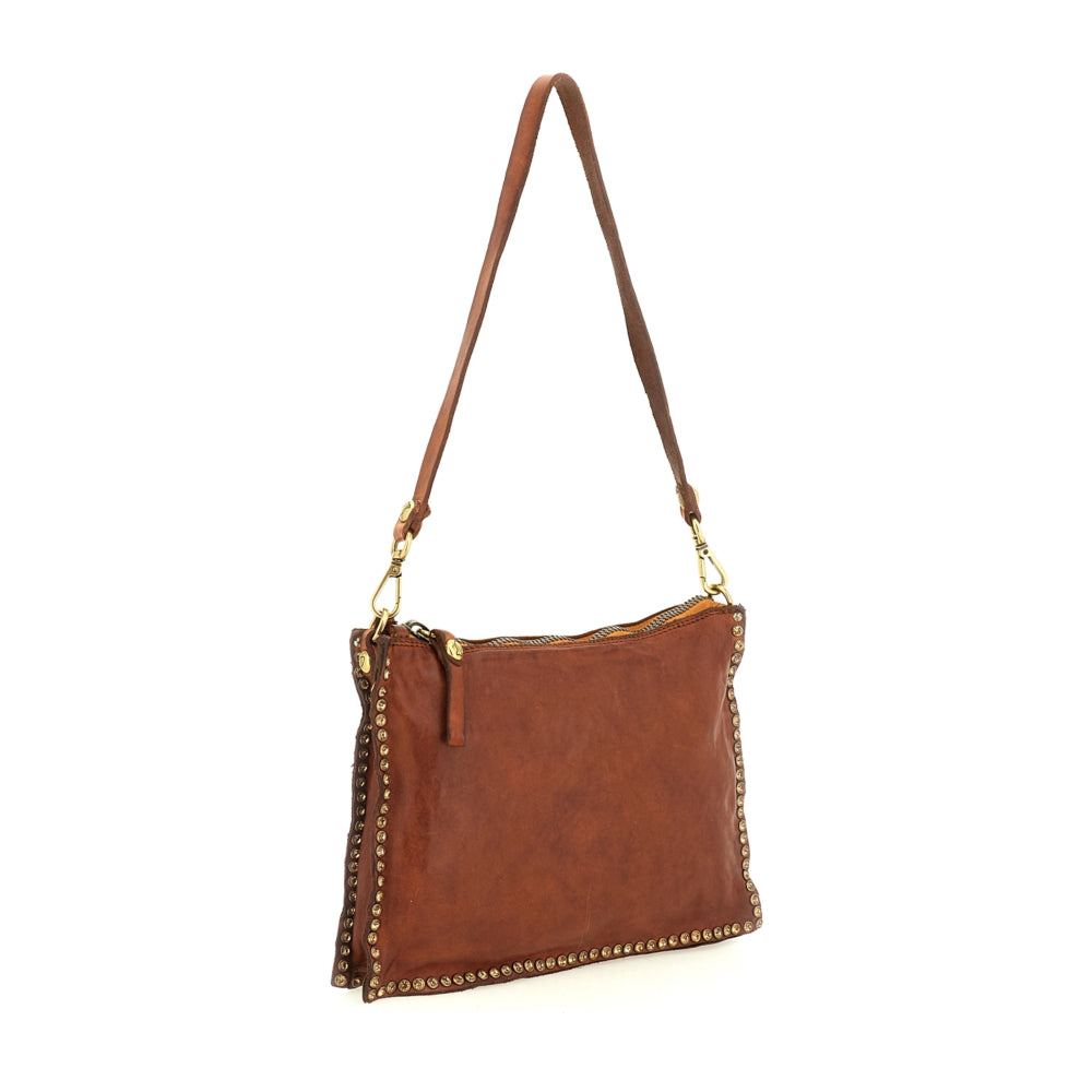 Borsa a tracolla in pelle con strass Eva Campomaggi C031070ND X3048 Cognac