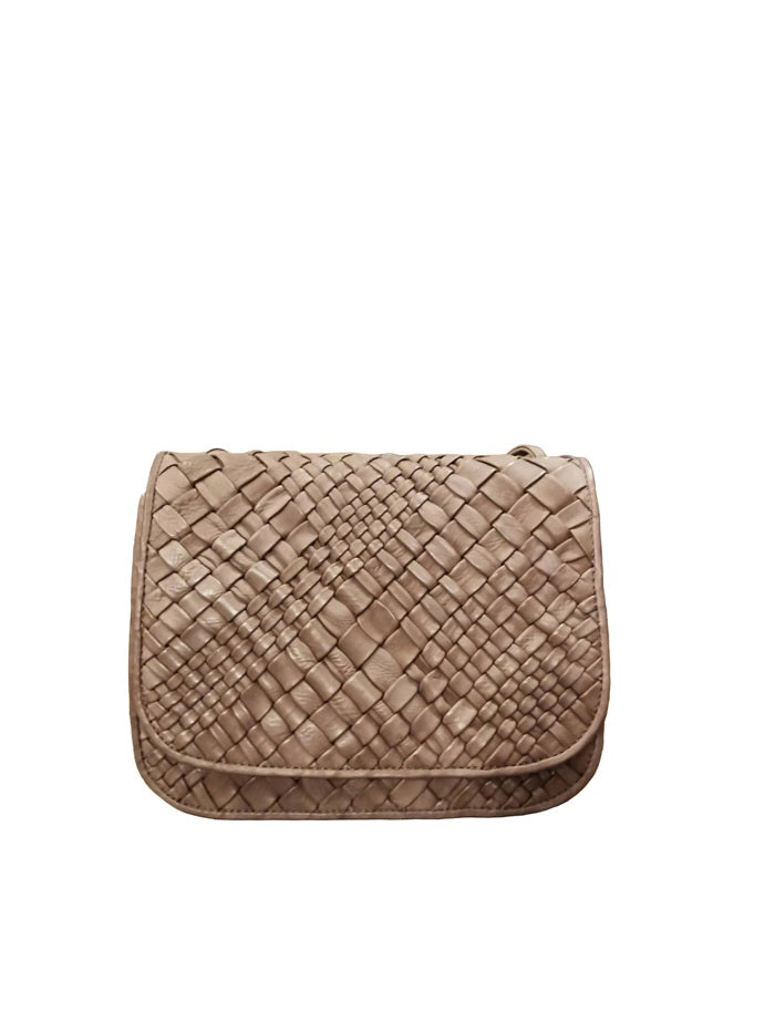 Woven Leather Shoulder Bag Visonà ESMERALDA 20315 Dark Brown