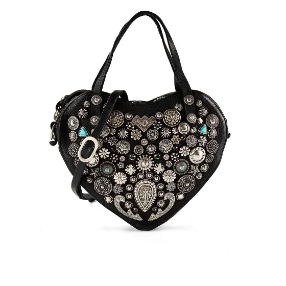 Borsa a tracolla Isola del Giglio-Valentina in pelle Campomaggi  C042970ND X2989 nero