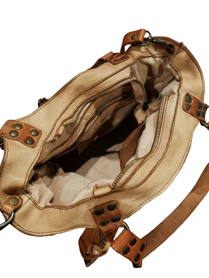 Bag with shoulder strap and double leather handles Pelletteria Allegrini Filippo 1615 Beige
