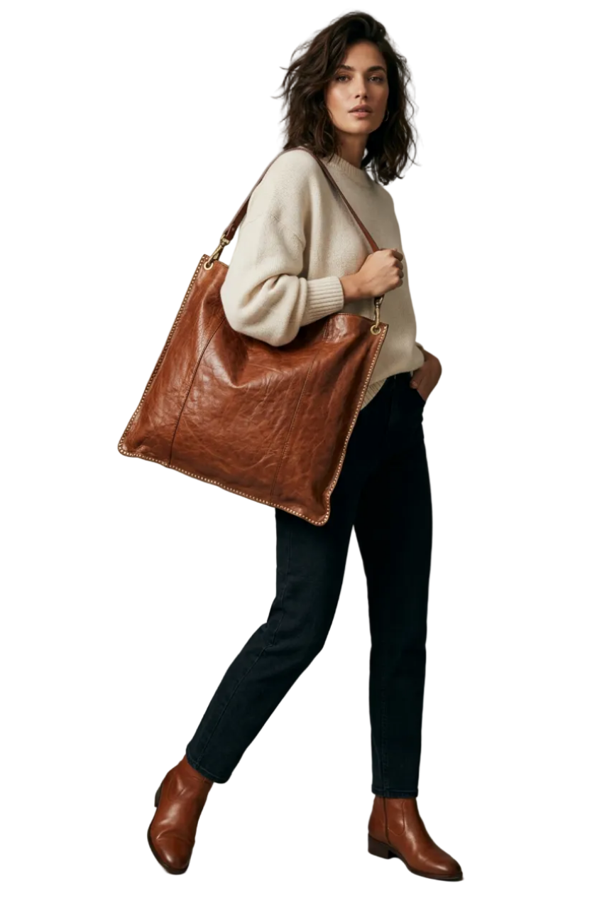 MONOSPALLA PIATTA CON RIVETTI "ELSA" in pelle Campomaggi C043670ND-X0007 cognac