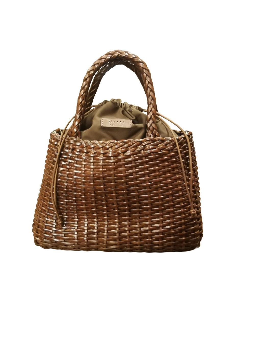 Borsa grande con doppi manici e tracolla in pelle intrecciata Bruno Rossi T5 Caffè