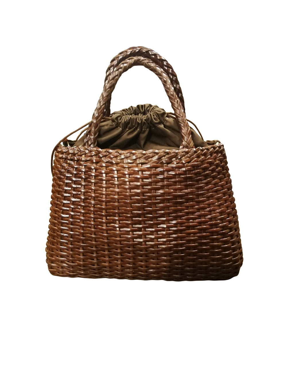 Borsa grande con doppi manici e tracolla in pelle intrecciata Bruno Rossi T5 Caffè