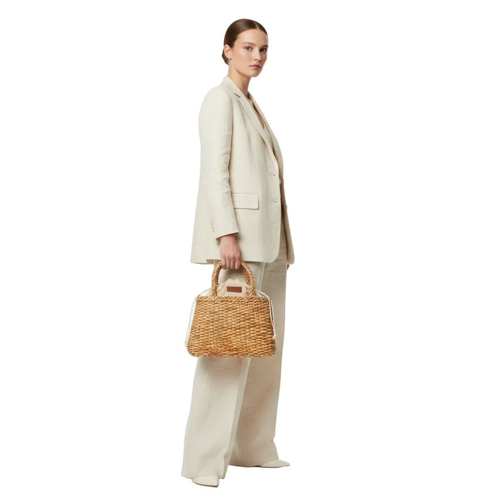 Borsa grande con doppi manici e tracolla in pelle intrecciata Bruno Rossi T5 Cuoio