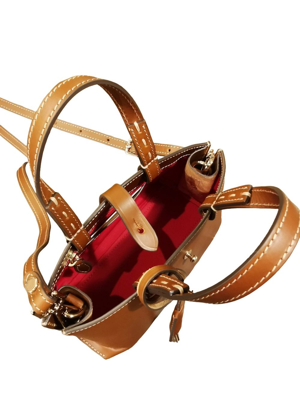 Leather bag with double handles and shoulder strap Boldrini 07646 Golden