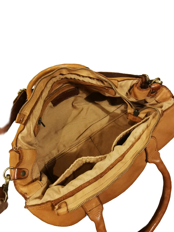 Borsa in pelle con doppi manici e tracolla Pelletteria Allegrini Filippo 1639 Cognac