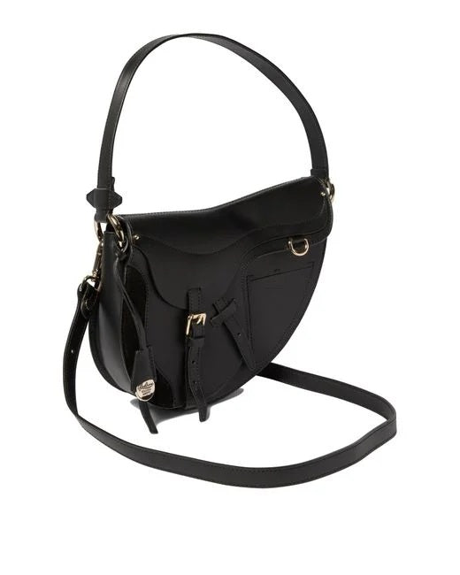 Borsa a sella in pelle con doppia tracolla Boldrini 07321 nero