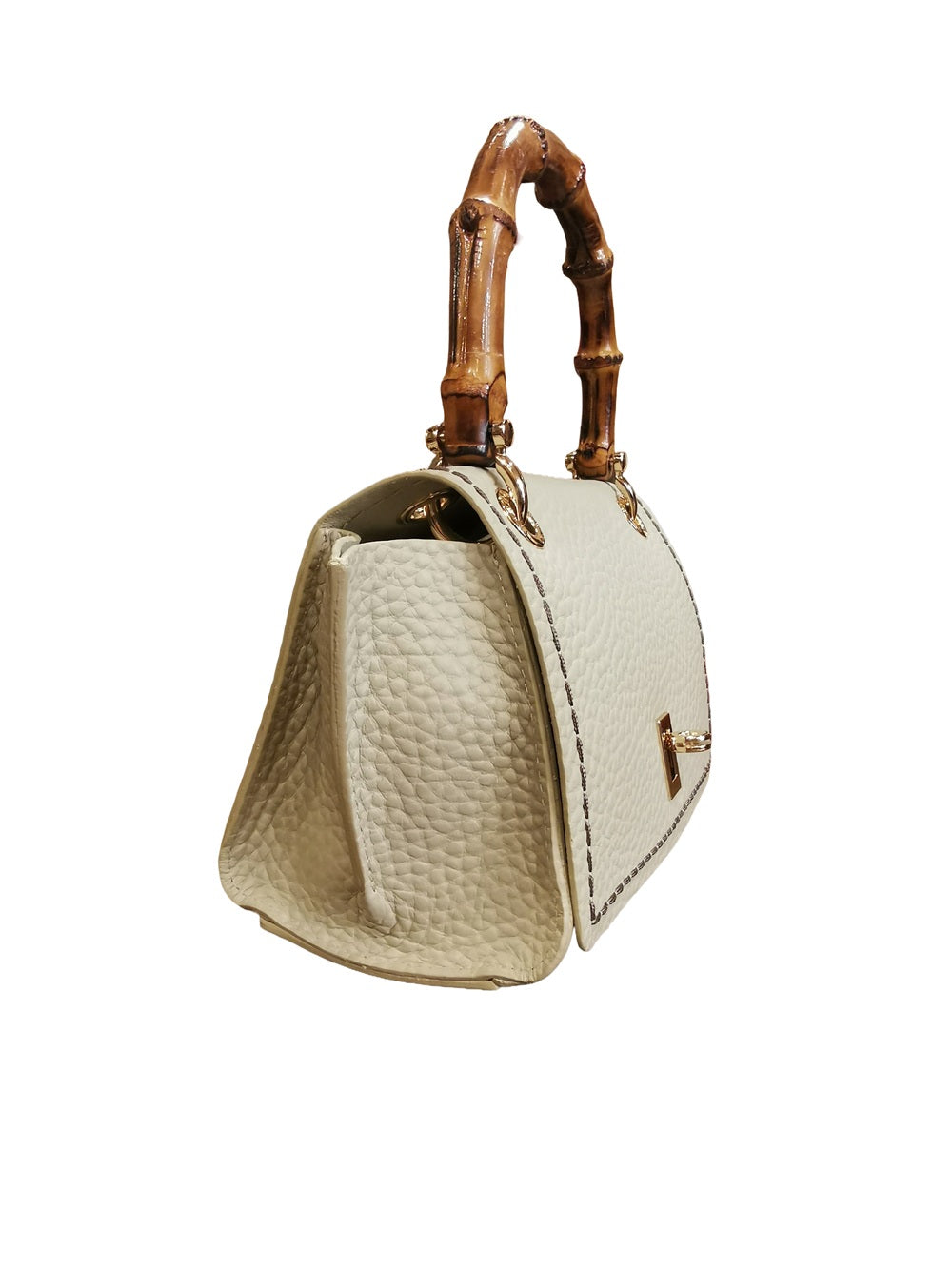 Borsa in pelle con manico bamboo Visonà 20149 beige