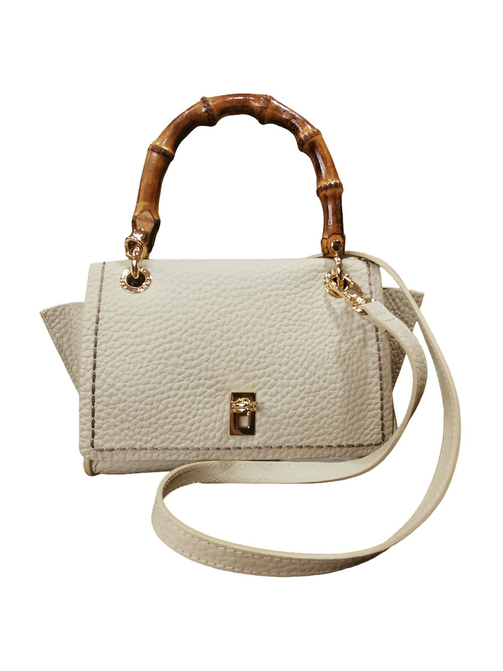 Borsa in pelle con manico bamboo Visonà 20149 beige