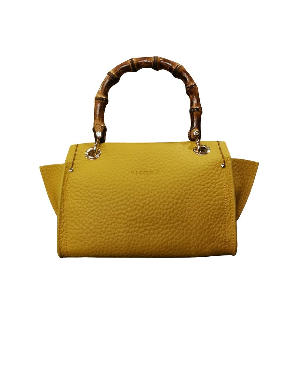 Borsa in pelle con manico bamboo Visonà 20149 dijon - Pelletteria Allegrini