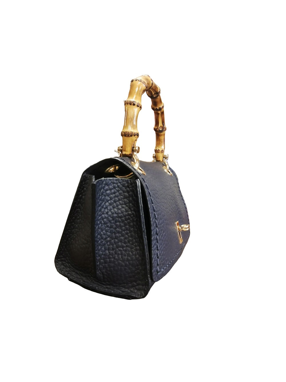 Borsa in pelle con manico bamboo Visonà 20149 pacifico