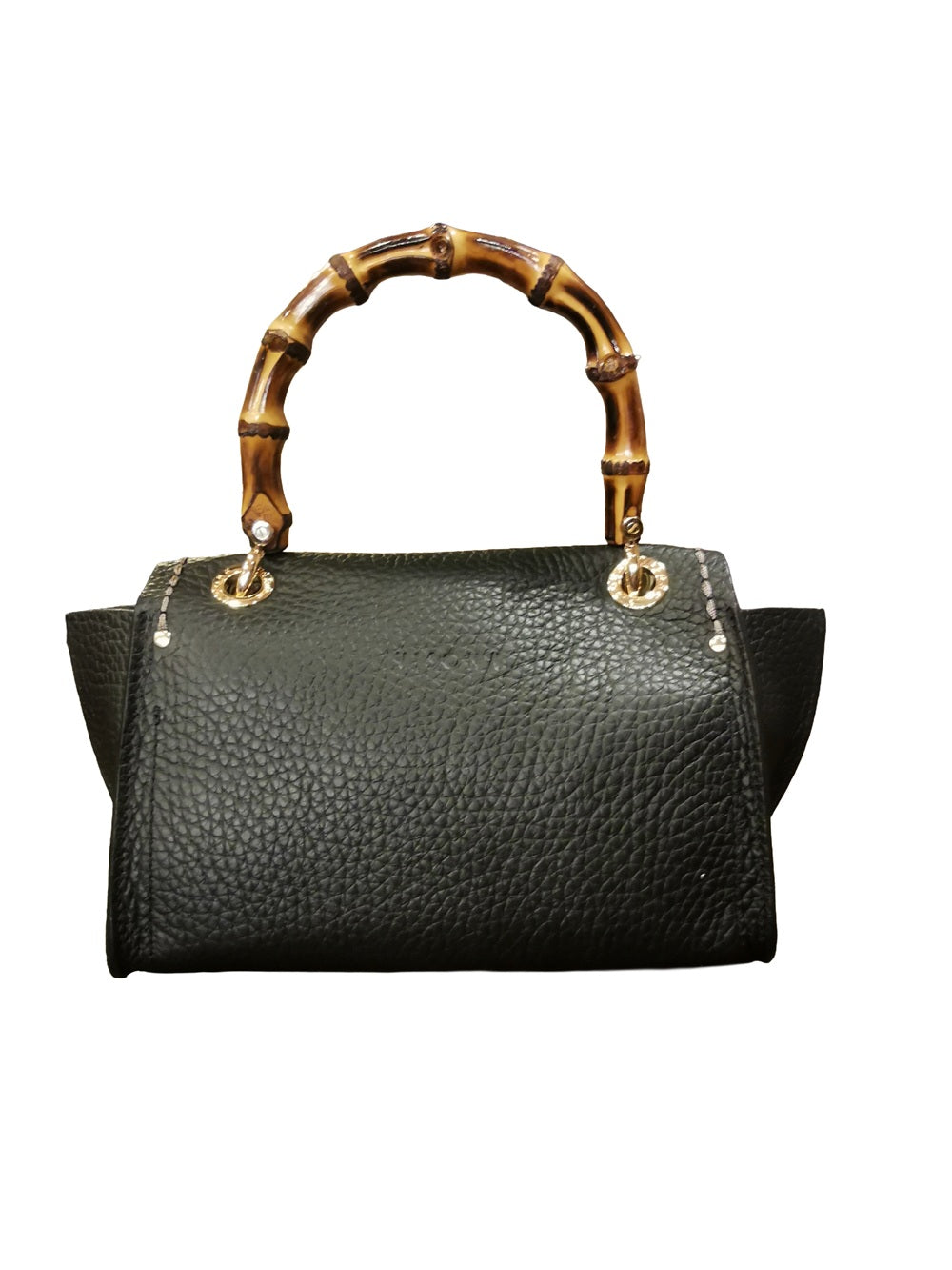 Borsa in pelle con manico bamboo Visonà 20149 nero