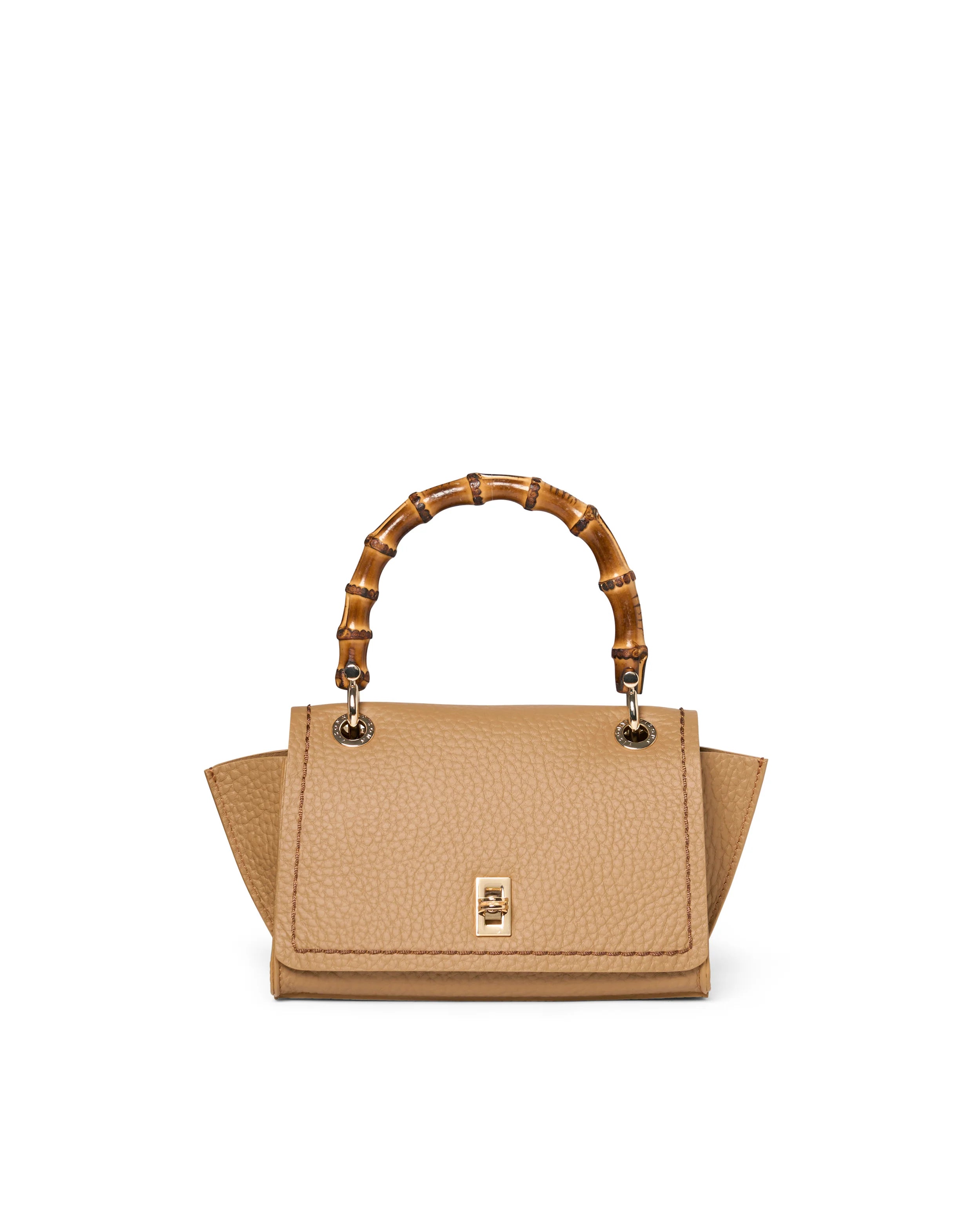 Borsa in pelle con manico bamboo Visonà 20149 tan