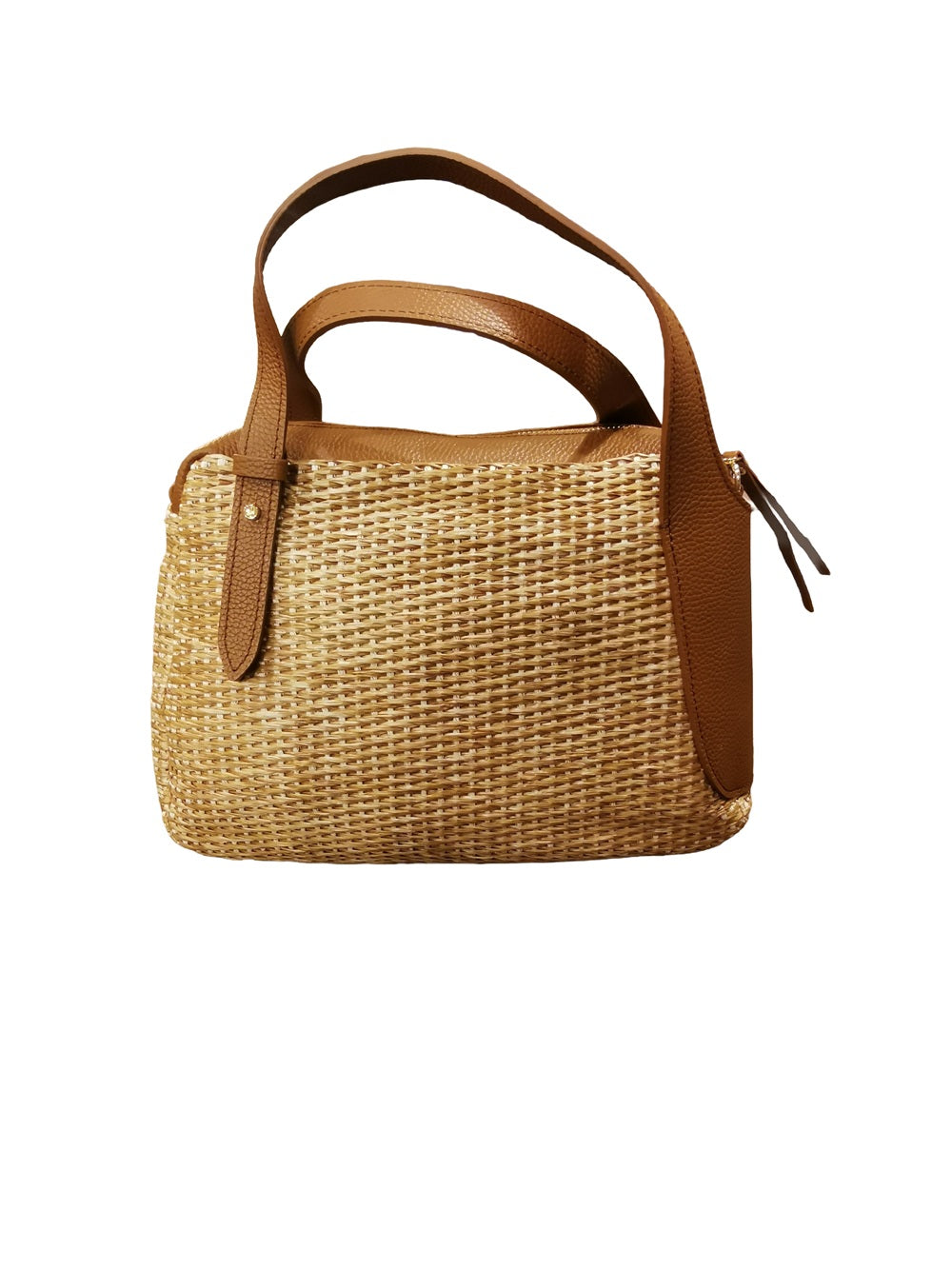 Borsa in pelle e rafia con manici e tracolla Bruno Rossi PA256 Corda