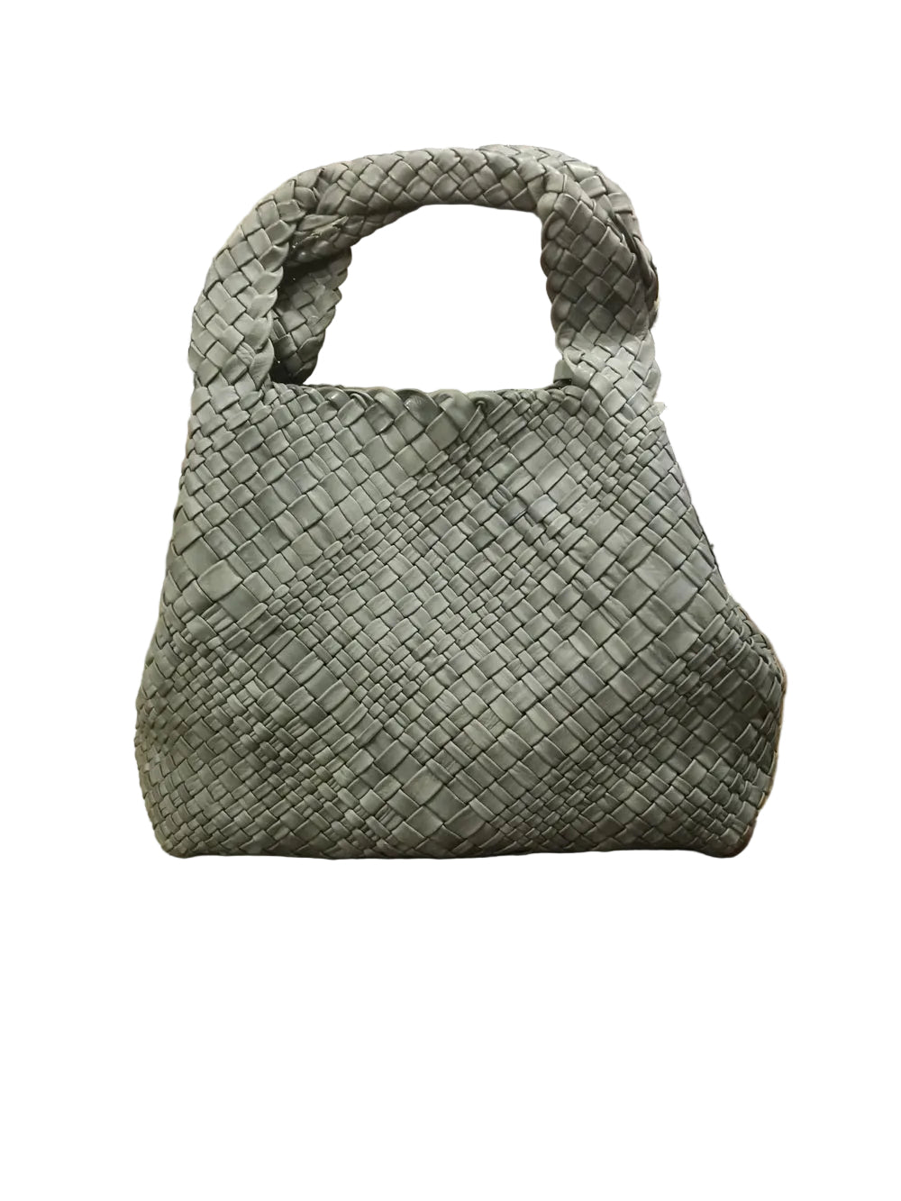 Borsa Visonà in pelle intrecciata di medie dimensioni con tracolla removibile e tasche interne.