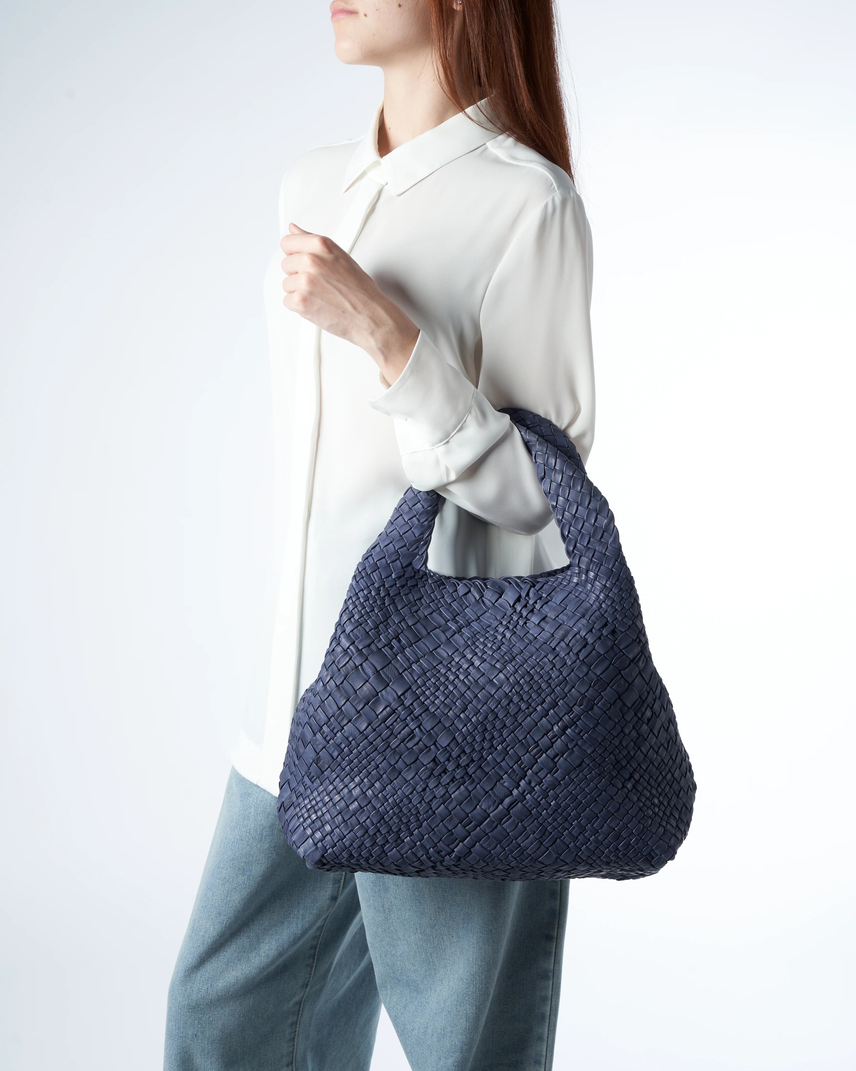 Borsa in pelle intrecciata Visonà 20316 navy