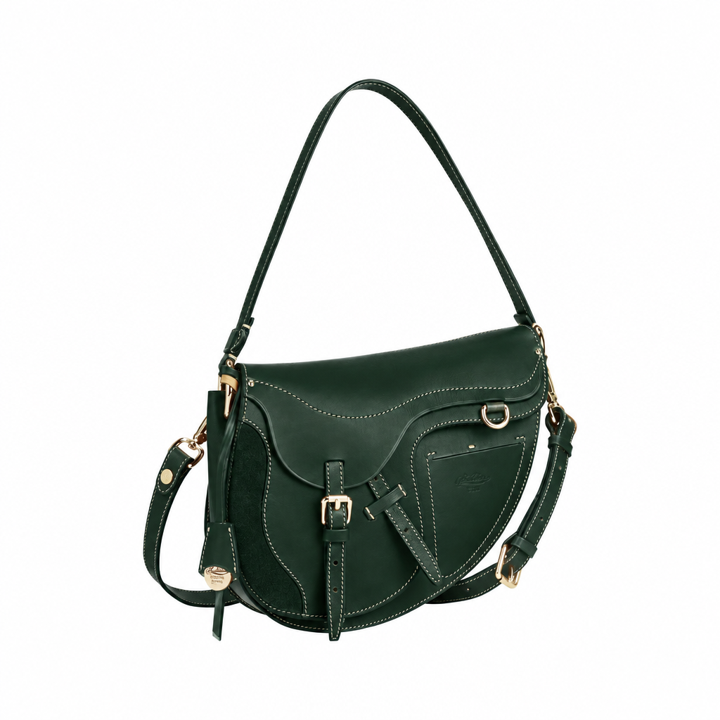 Borsa in pelle verde bottiglia molto scuro
