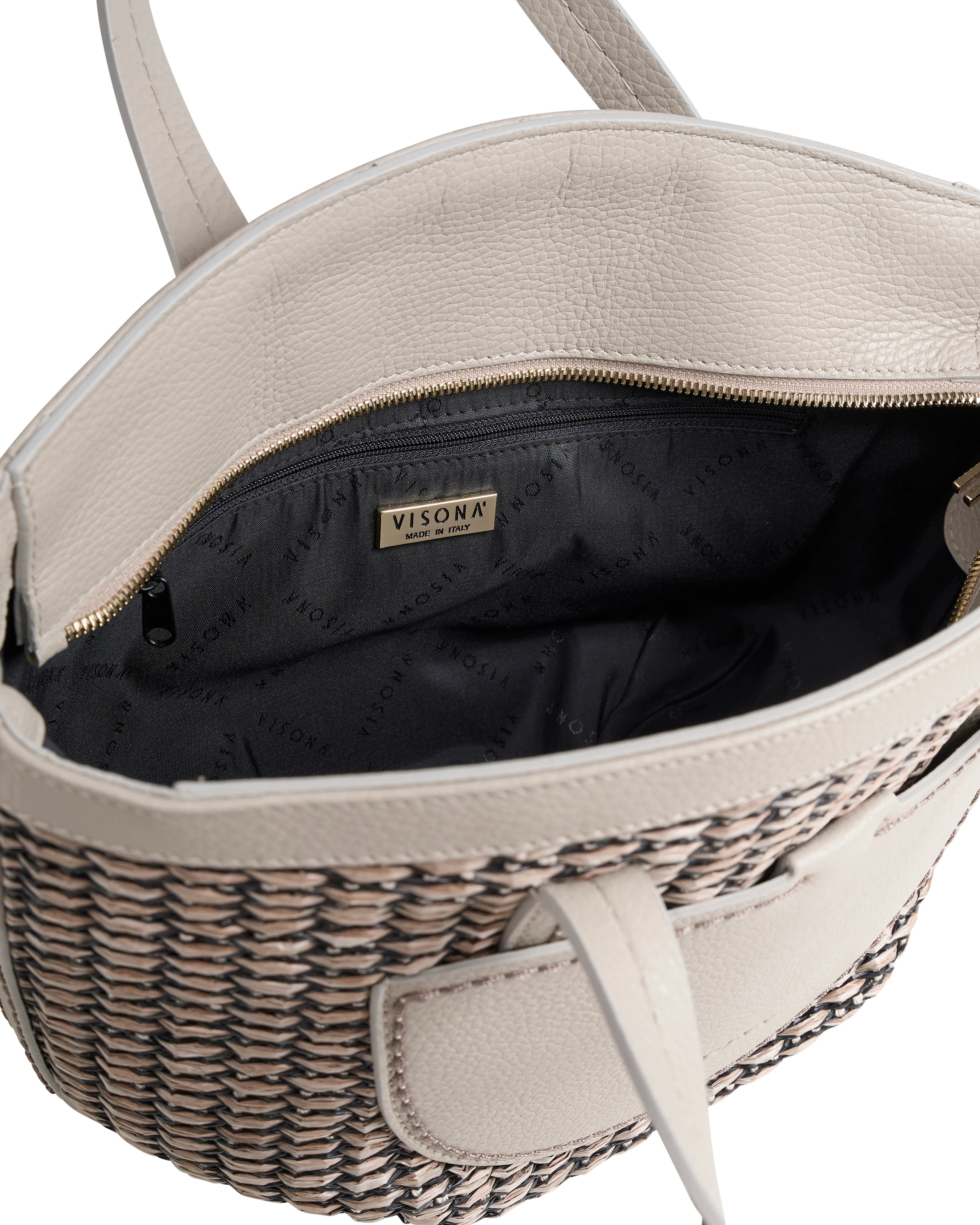 Borsa in raffia e pelle Visonà 26331 Argilla