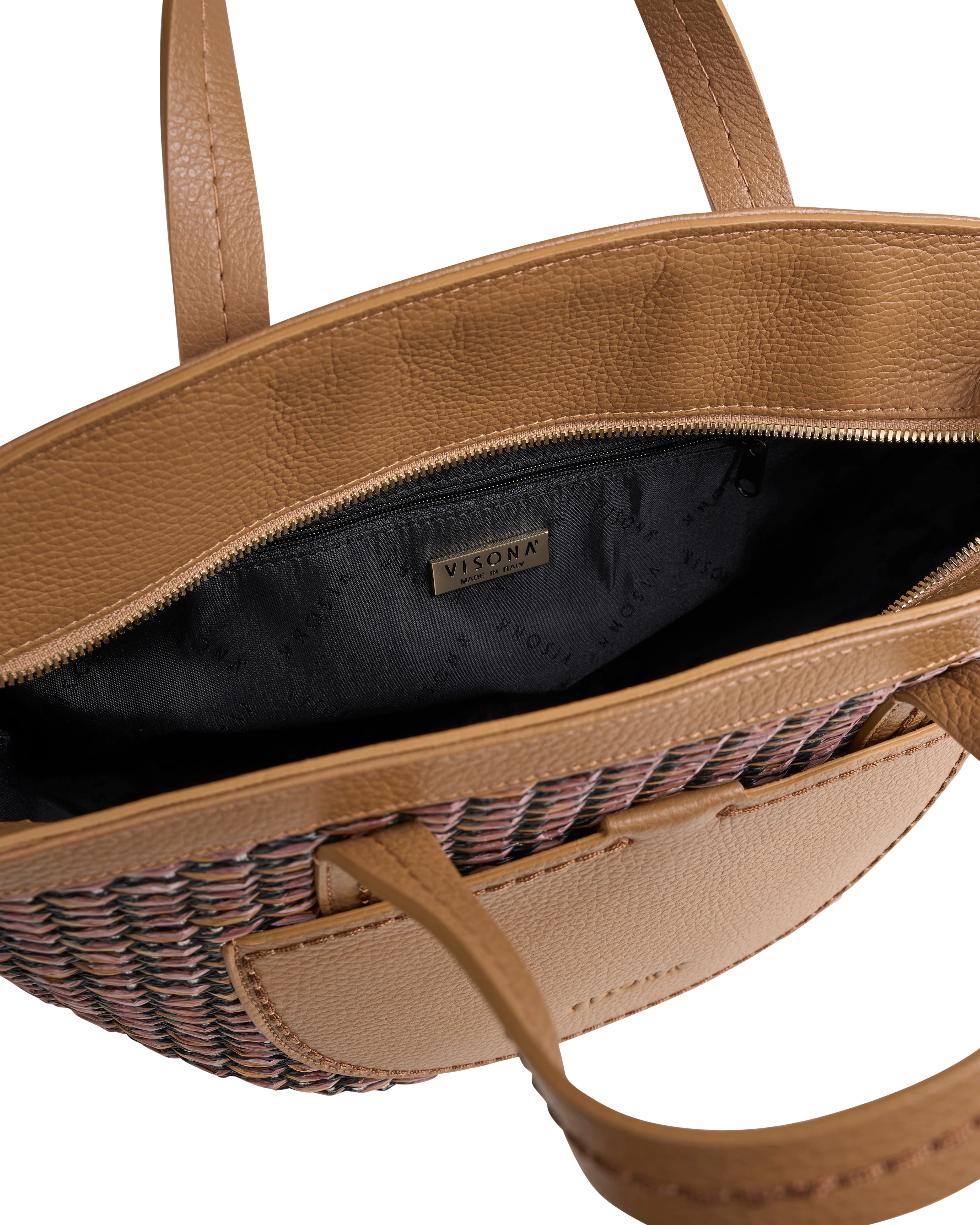 Borsa in raffia e pelle Visonà 26331 Quercia