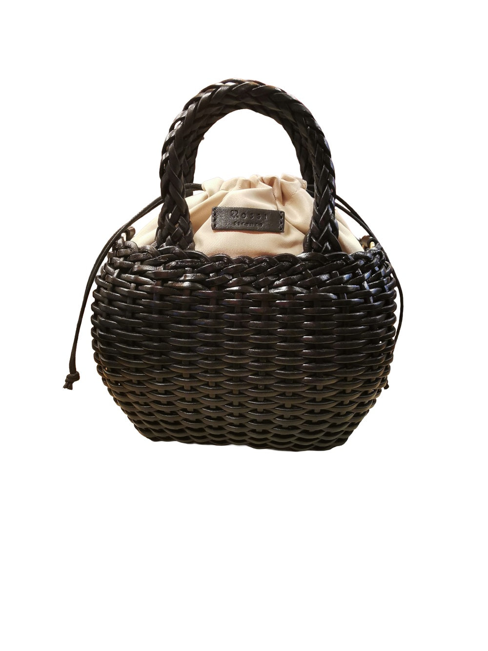 Borsa media con doppi manici in pelle intrecciata Bruno Rossi T3 Nero