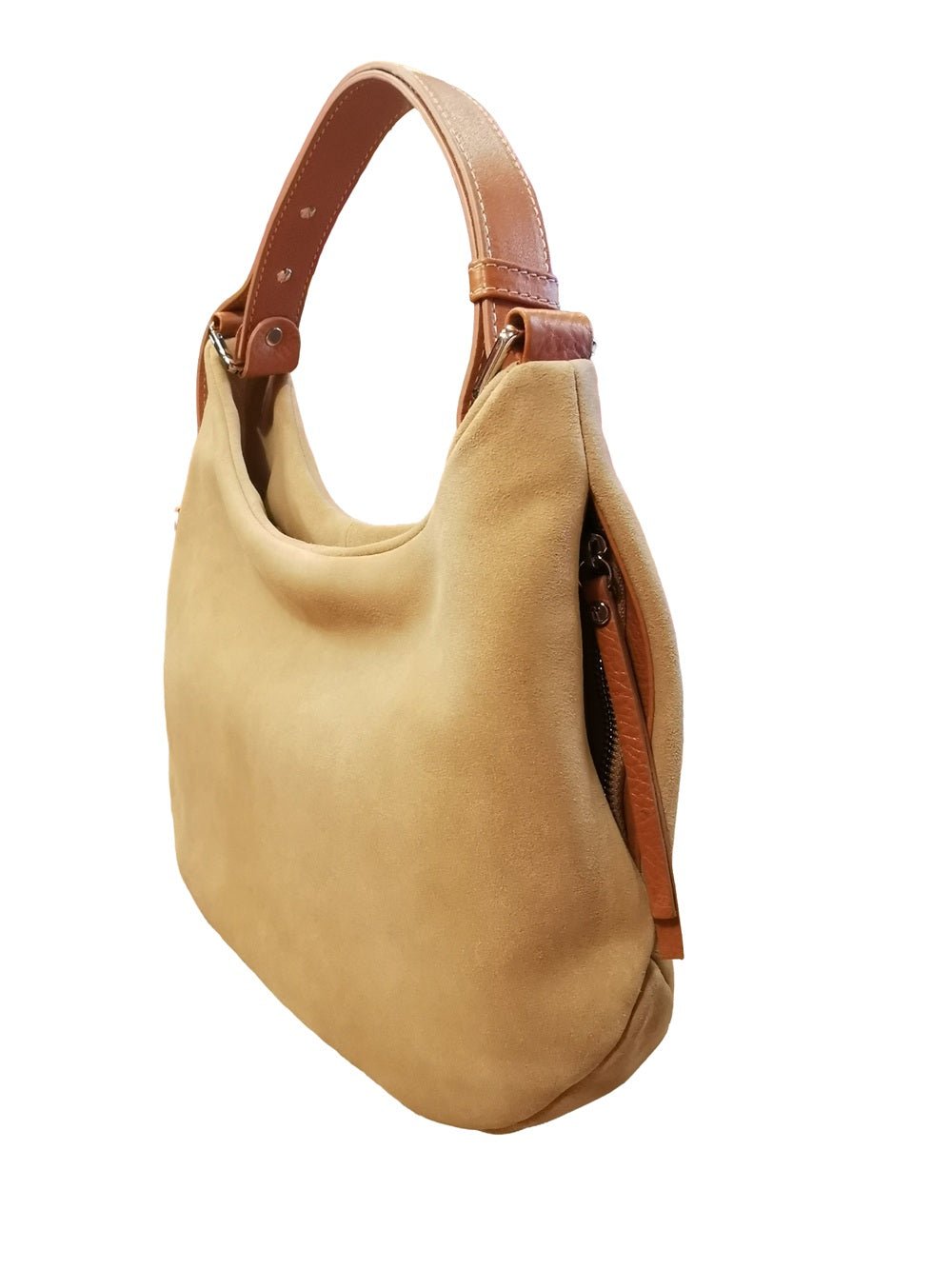 Borsa media in pelle scamosciata Bruno Rossi C248/P Biscotto - Pelletteria Allegrini
