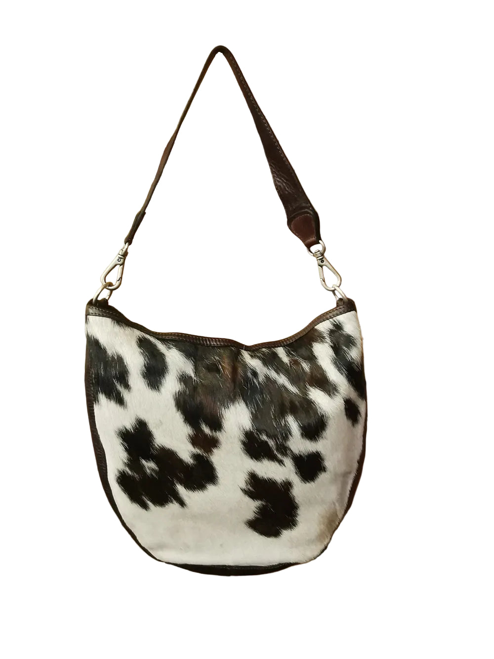 Borsa monospalla realizzata interamente in pelle e pelle di vacchetta a pelo, con doppia tracolla una corta e una lunga, entrambe staccabili. Made in Italy