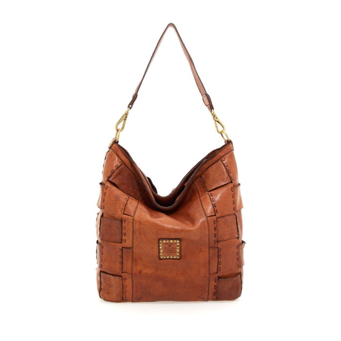 Woven leather shoulder bag Edera Campomaggi C037210ND X2487 cognac