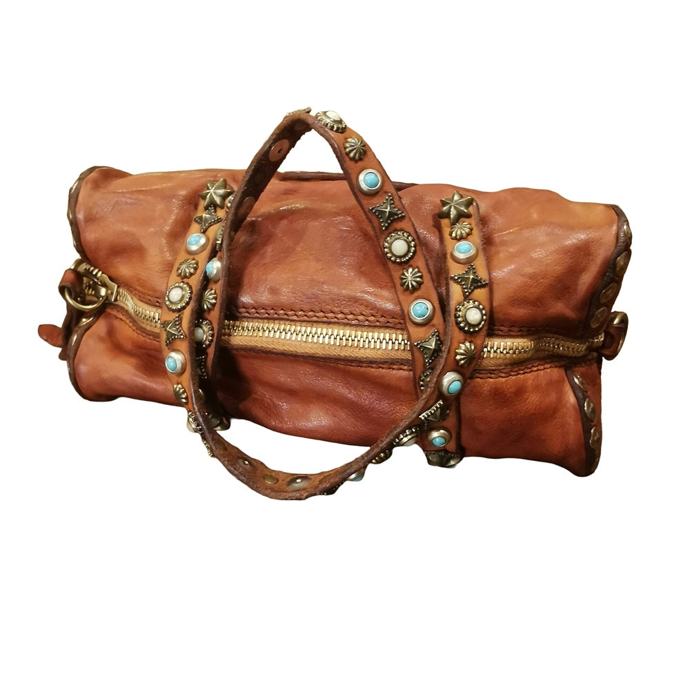 Borsa piccola a forma di cuore con pietre e borchie Campomaggi C045110ND-X3159 Cognac