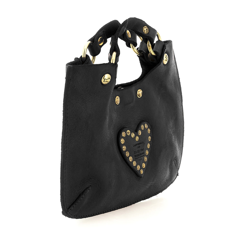 Borsa piccola a tracolla in pelle con cuore Campomaggi C034580ND-X3140 Nero
