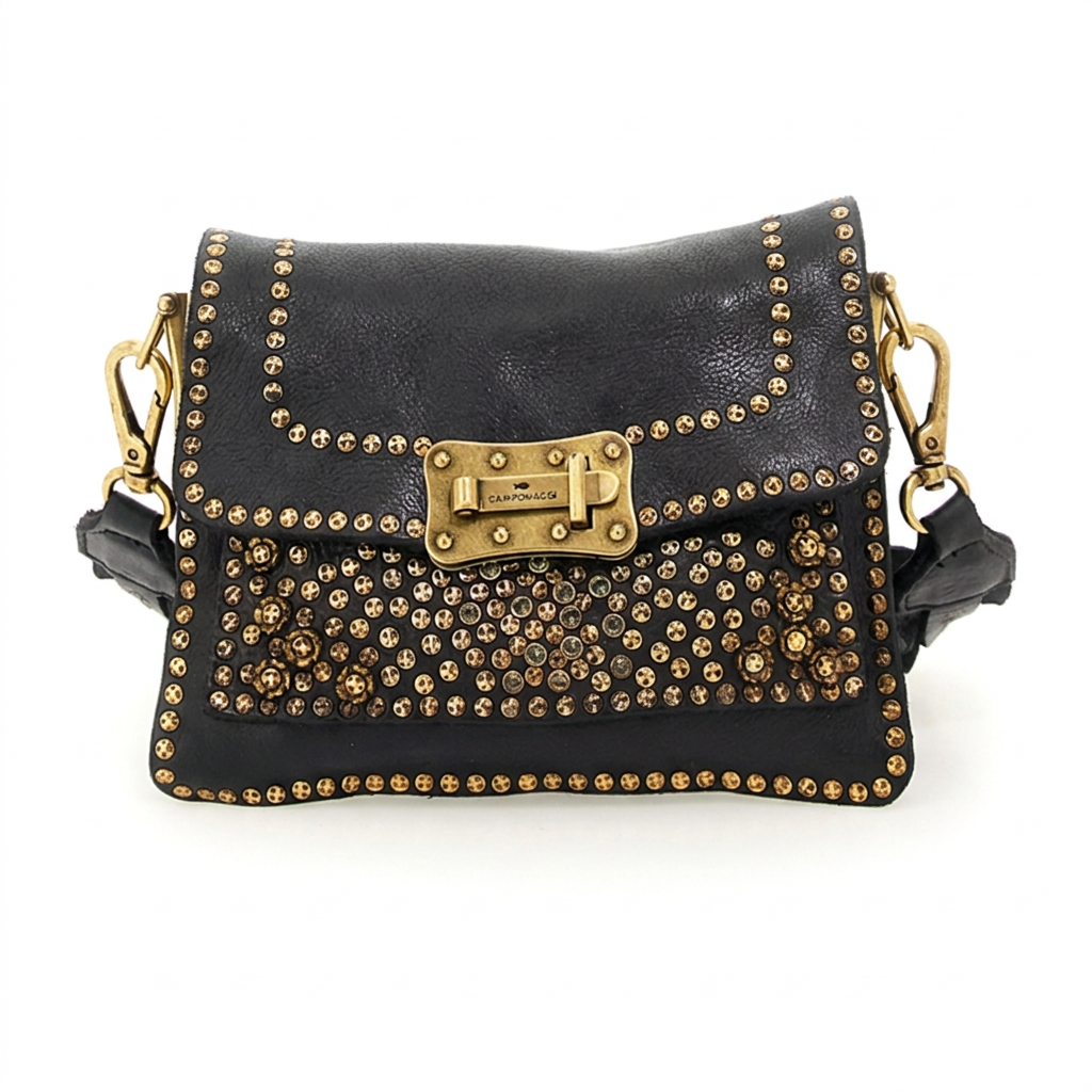 Agnese tg S borchie fiore+strass Campomaggi C016500ND X0847 nero