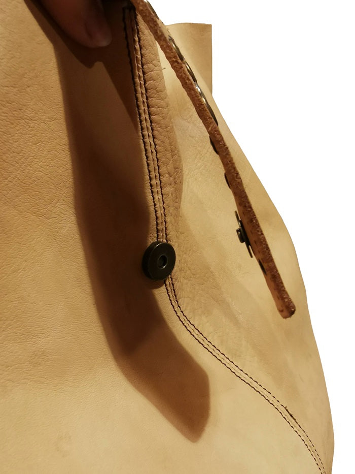 Leather Shopper Bag Pelletteria Allegrini Filippo 1039 Beige