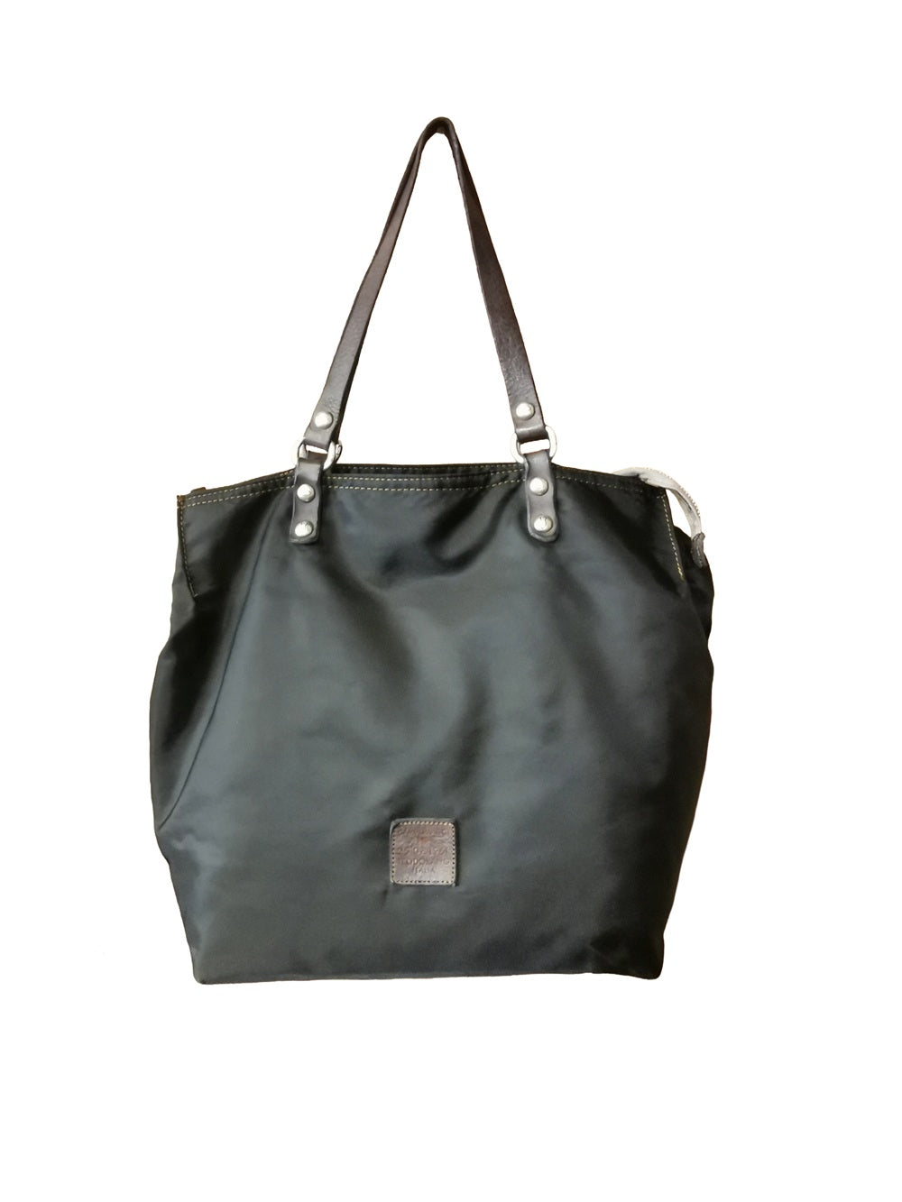 Borsa shopper in tessuto "vela" con manici e tracolla Campomaggi C041720ND-X2772 Nero+T/Grigio