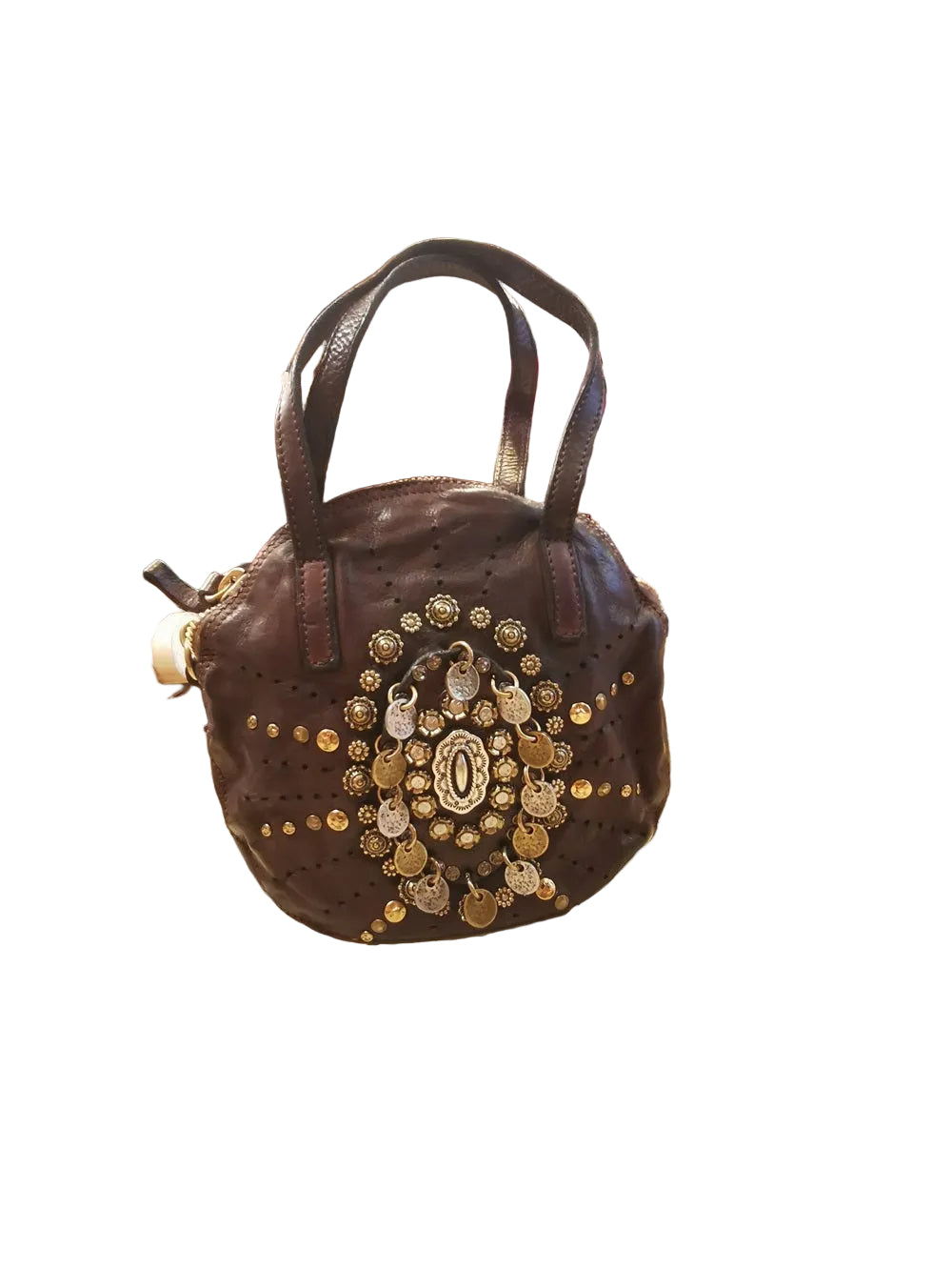 Borsa tonda con medaglie e borchie Campomaggi C016140ND-X3136 Testa di moro