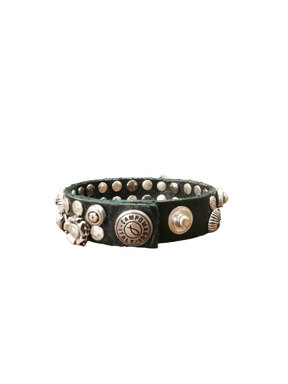 Bracciale in pelle con strass e borchie a fiori Campomaggi C024010ND - X2945 Bottiglia - Pelletteria Allegrini