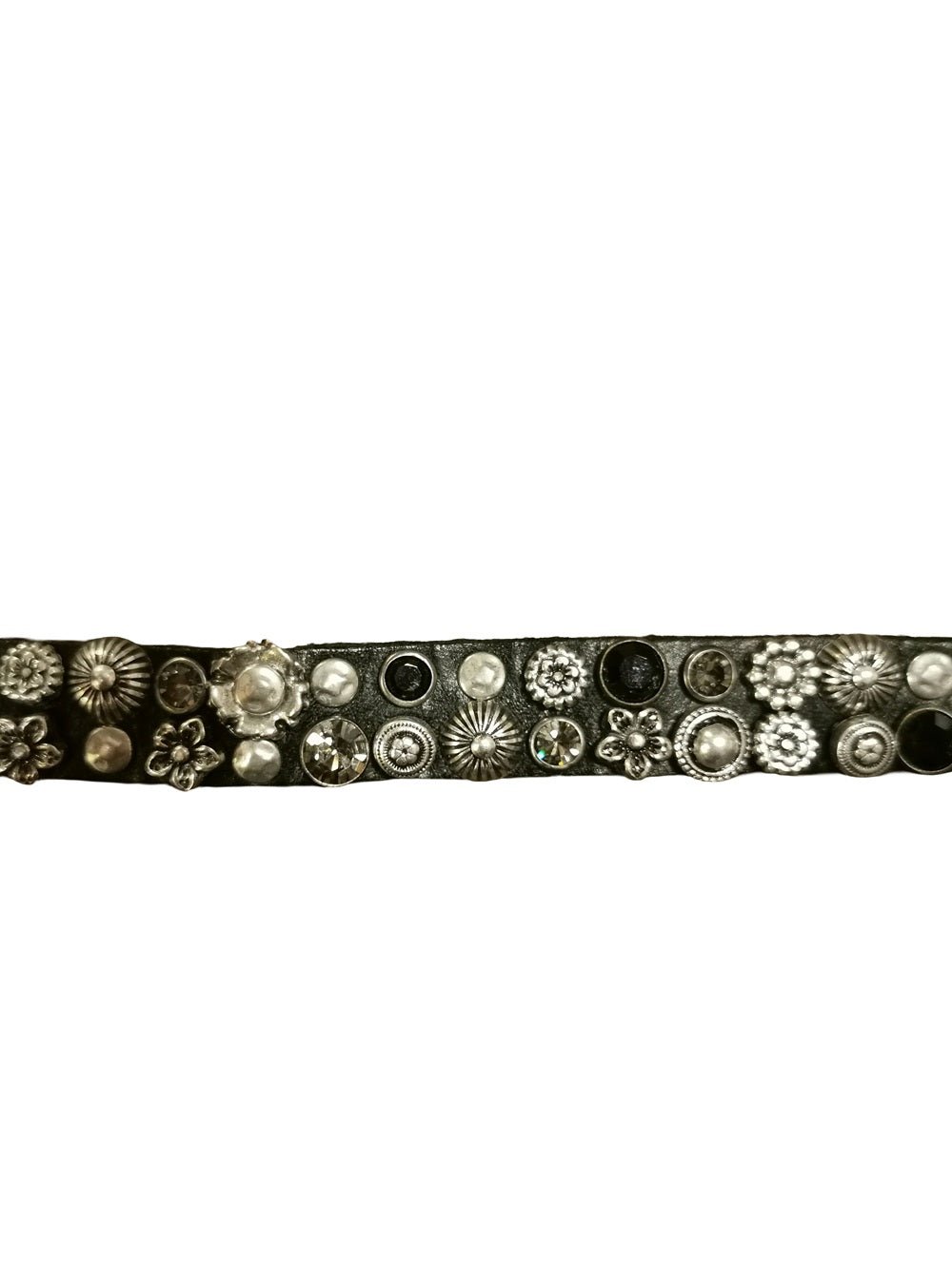 Bracciale in pelle con strass e borchie a fiori Campomaggi C024010ND - X2945 Bottiglia - Pelletteria Allegrini