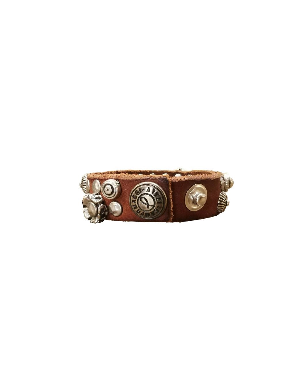 Bracciale in pelle con strass e borchie a fiori Campomaggi C024010ND - X2945 Cognac - Pelletteria Allegrini