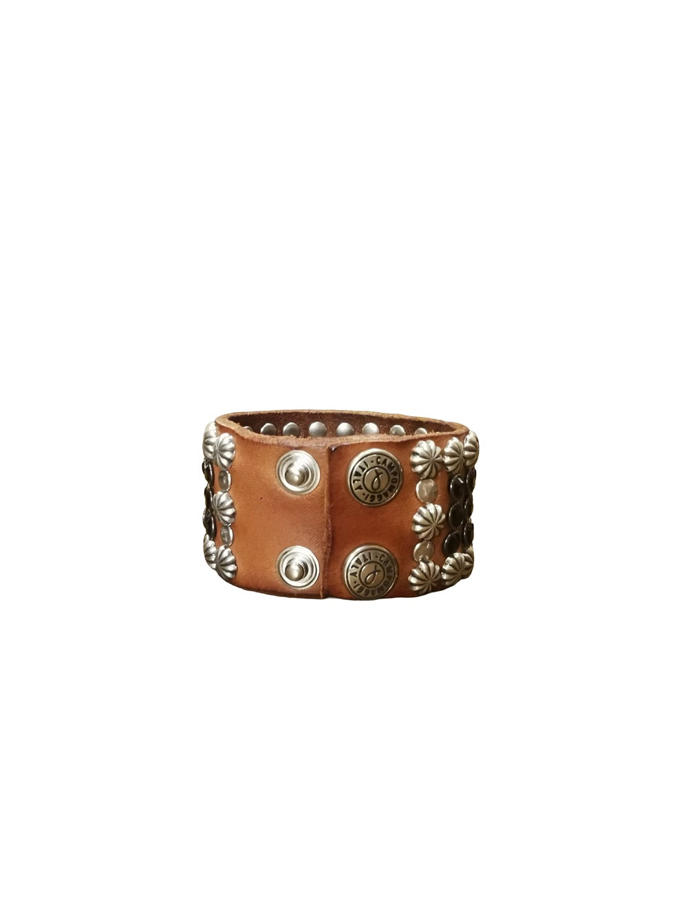 Leather bracelet with rhinestones and studs Campomaggi C002170ND-X3167 Cognac