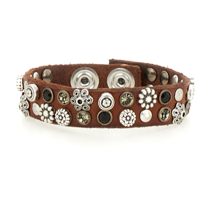 Braccialetto in pelle con borchie e strass Campomaggi C024010ND-X2876 Cognac