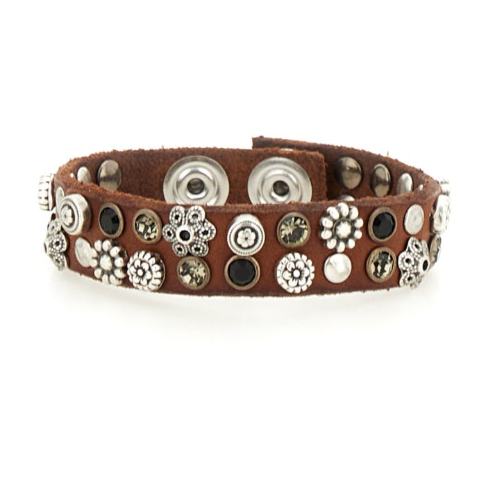 Braccialetto in pelle con borchie e strass Campomaggi C024010ND - X2876 Cognac - Pelletteria Allegrini