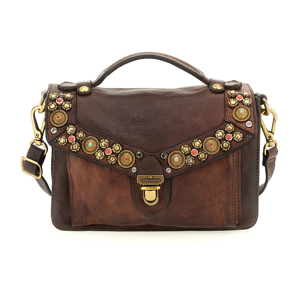 Cartella di medie dimensioni con borchie e strass Campomaggi C006010ND-X0045 Testa di moro