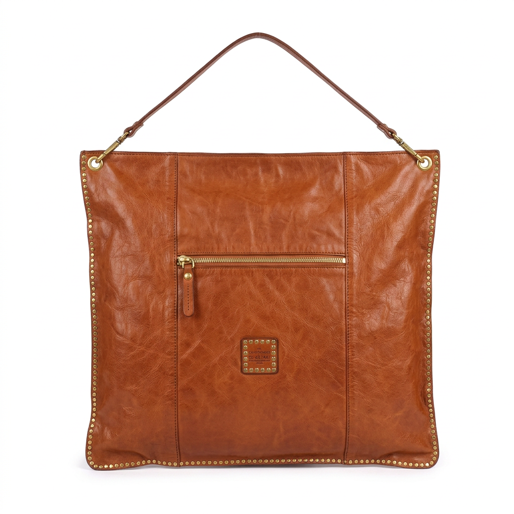 MONOSPALLA PIATTA CON RIVETTI "ELSA" in pelle Campomaggi C043670ND-X0007 cognac