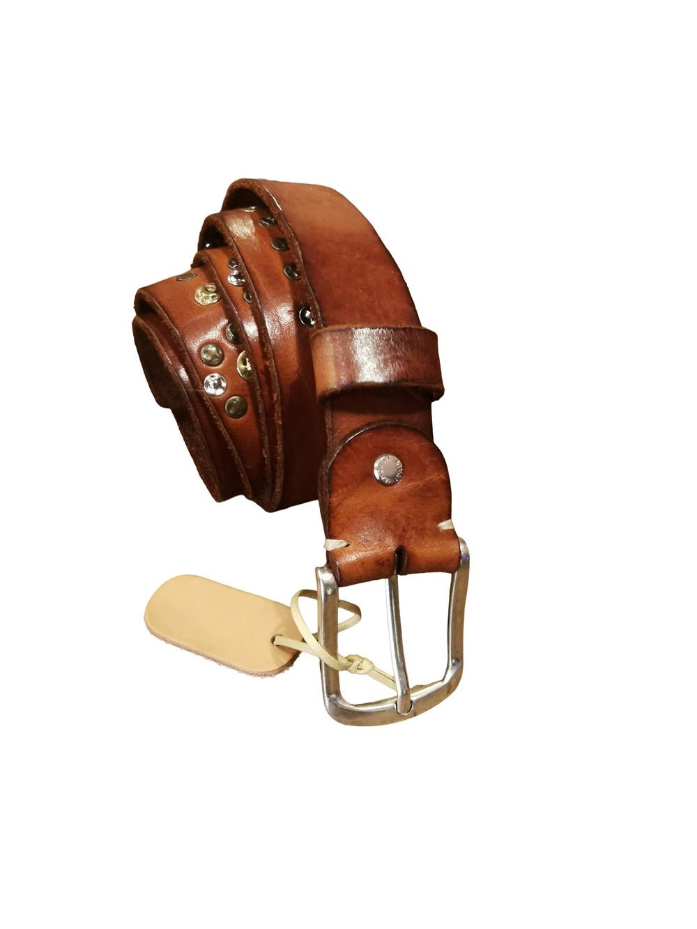 Cintura in cuoio con borchie Pelletteria Allegrini Filippo CT133/35 Cognac - Pelletteria Allegrini