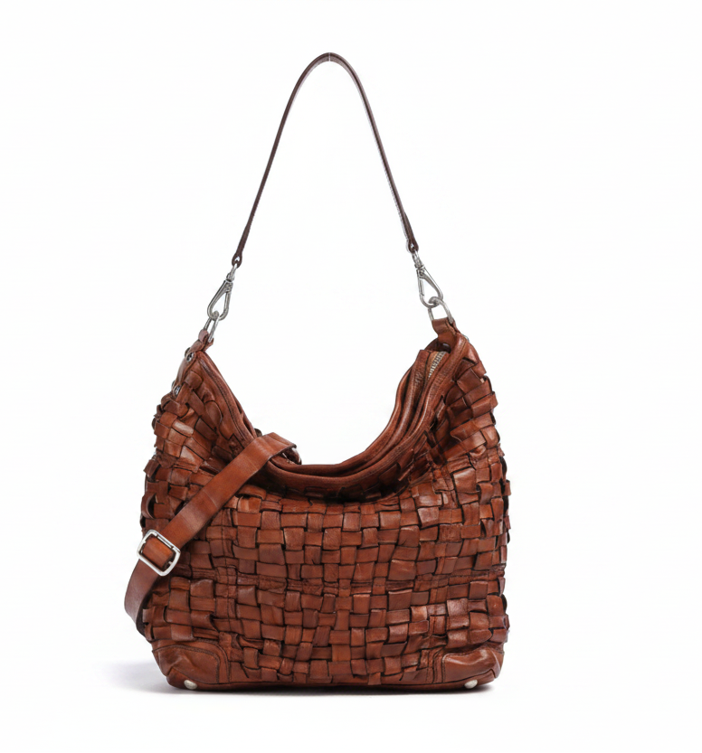 Campomaggi C046050ND X2273 cognac Cirilla leather woven bucket bag