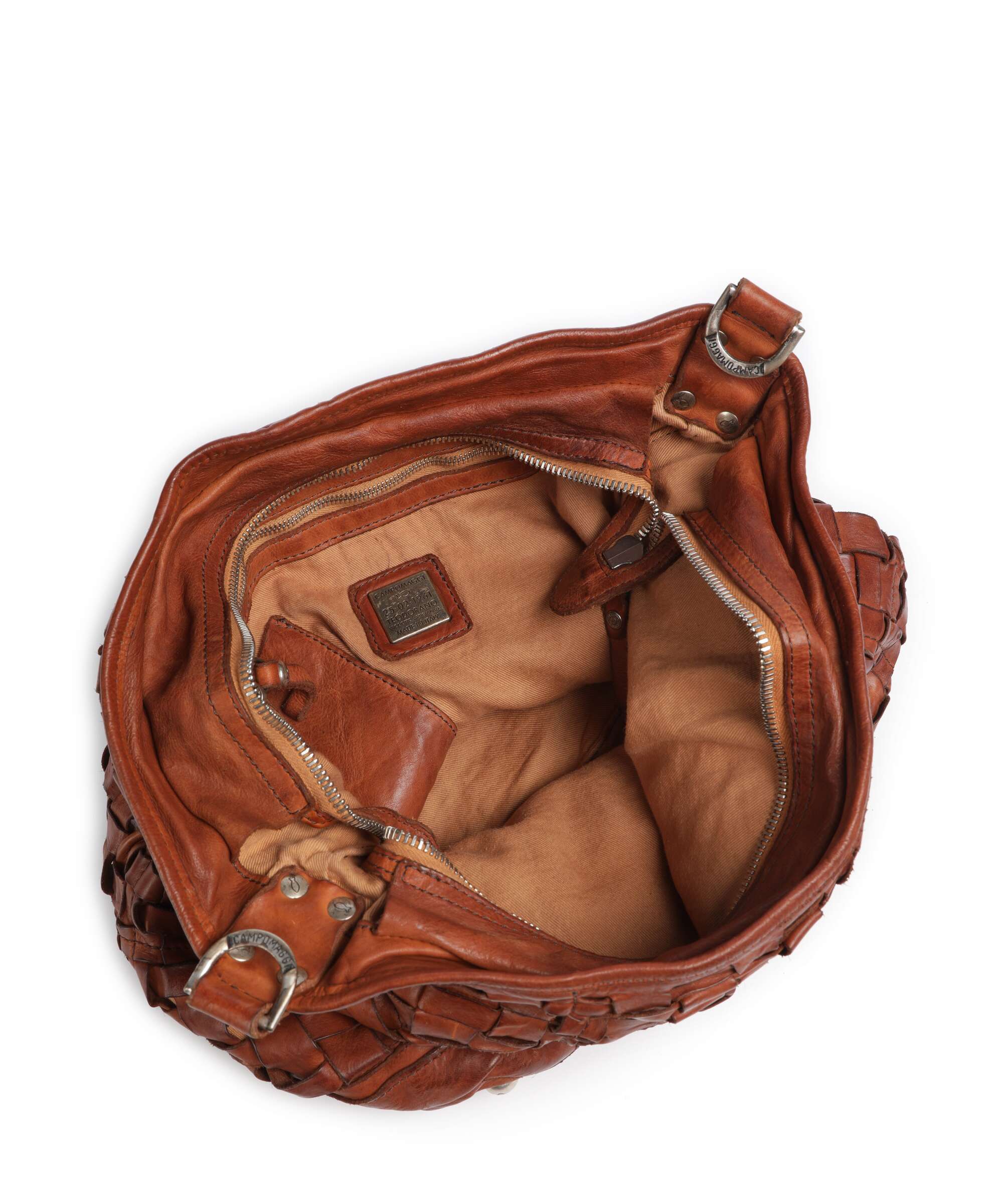 Campomaggi C046050ND X2273 cognac Cirilla leather woven bucket bag