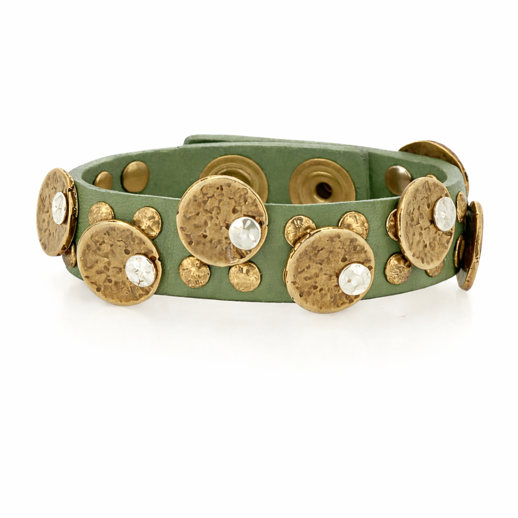 Bracciale in pelle con medaglie Campomaggi C024010ND X3010 Lago (verde)