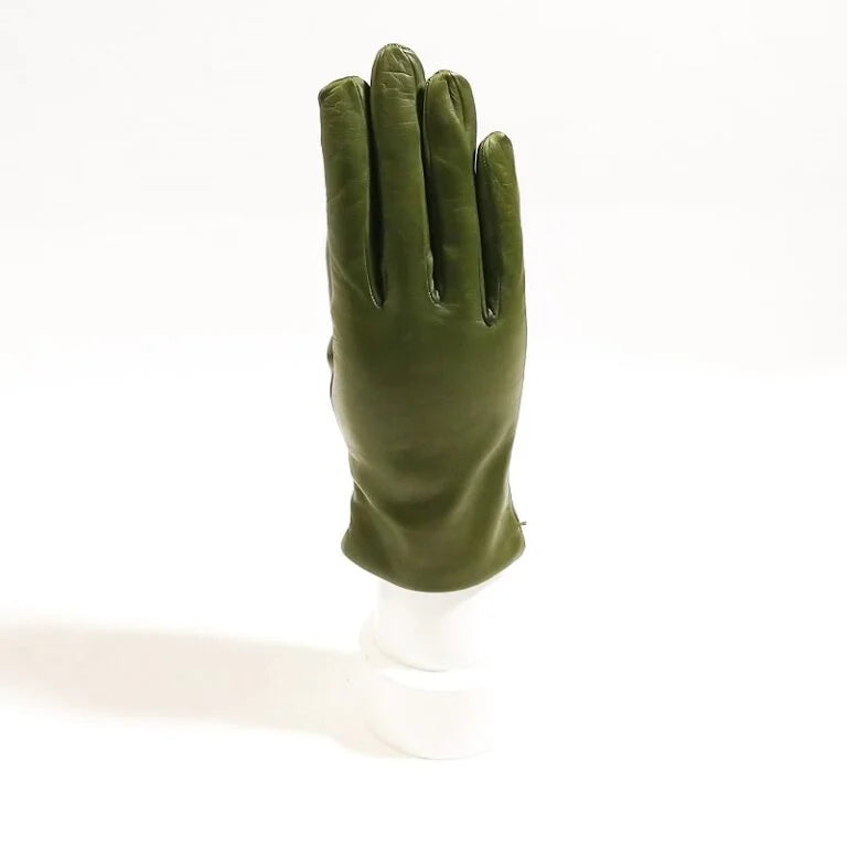 Guanto donna liscio in pelle Pelletteria Allegrini G303C verde oliva
