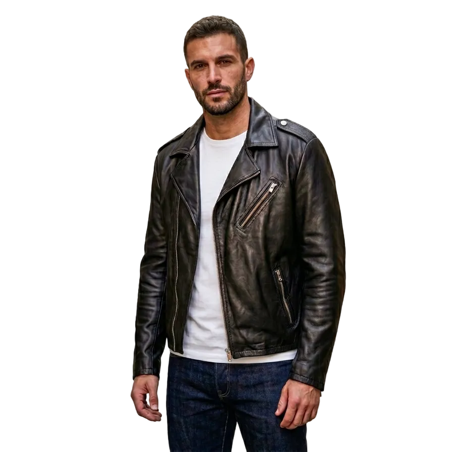 Giacca chiodo da uomo Pelletteria Allegrini Filippo RIDERS Nero